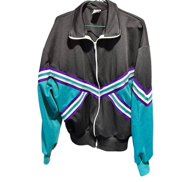 Varsity Spirit Fashions Jackets & Blazers - Varsity Spirit Fashions Track Jacket Black Teal Purple Stripe Zip Up Made in USA